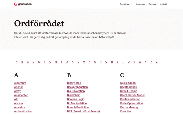 Skärmbild av G-Glossary