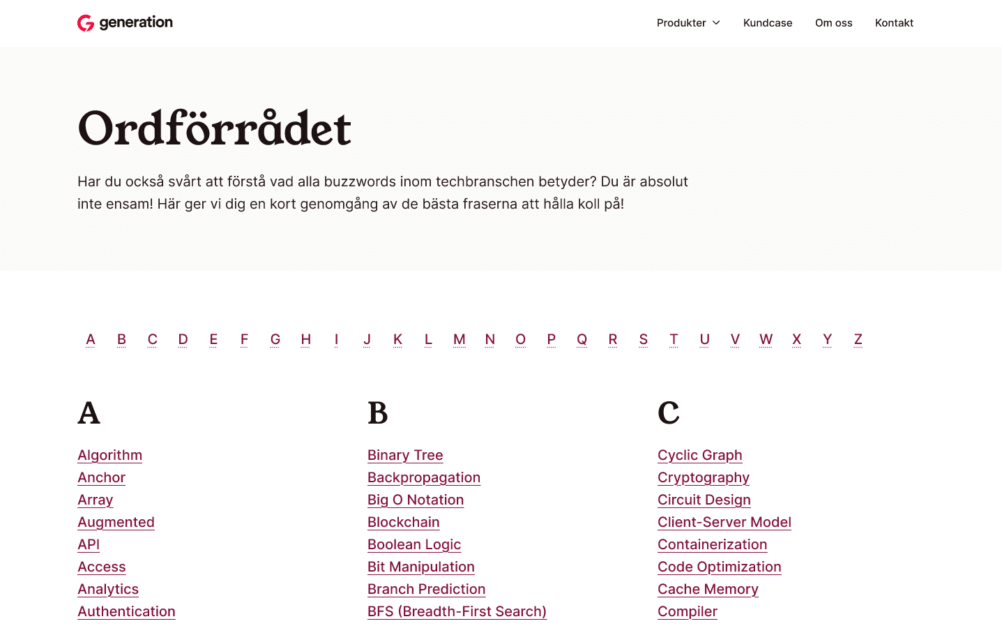Skärmbild av G-Glossary